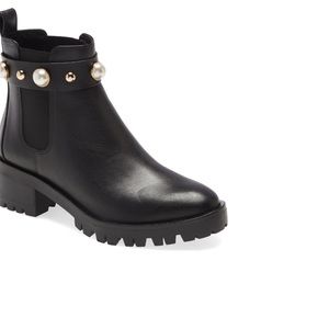 Karl Lagerfeld Paris Black Leather Pola Studded Chelsea Bootie. Size 6 Medium